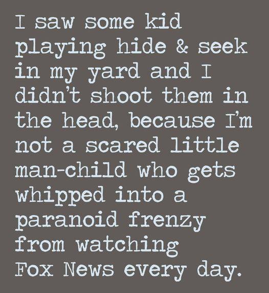RRESERESTel L ol playing hide seek in my yard and I didnt shoot them in the head because Im not a scared little man child who gets ek o oTTo Mk Biak Ao JE 1 paranoid frenzy from watching Fox News every day