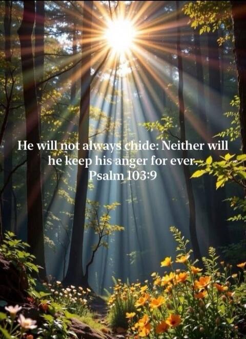 He will not always chide: Neither will he keep his anger for ever. Psalm 103:9