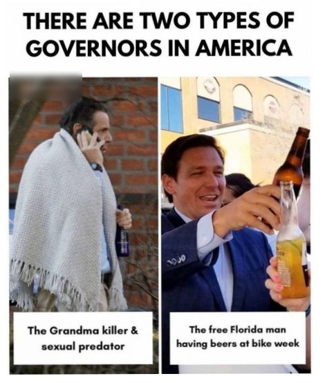 THERE ARE TWO TYPES OF GOVERNORS IN AMERICA The Grandma killer sexual predator The free Florida man having beers at bike woek