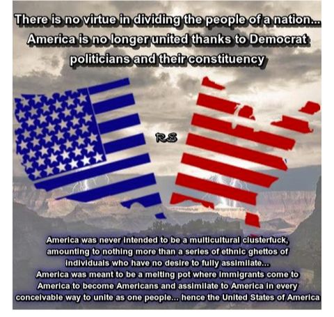 America was never Intended to bo a multicultural clustorfuck amounting to nothing more than a serlos of ethnic ghettos of individuals who have no desire to fully assimilate Amorica was meant to be a melting pot where Immigrants come to America to become Amoricans and assimilate to America In overy concelvable way o unito as one people hence the United States of Americal