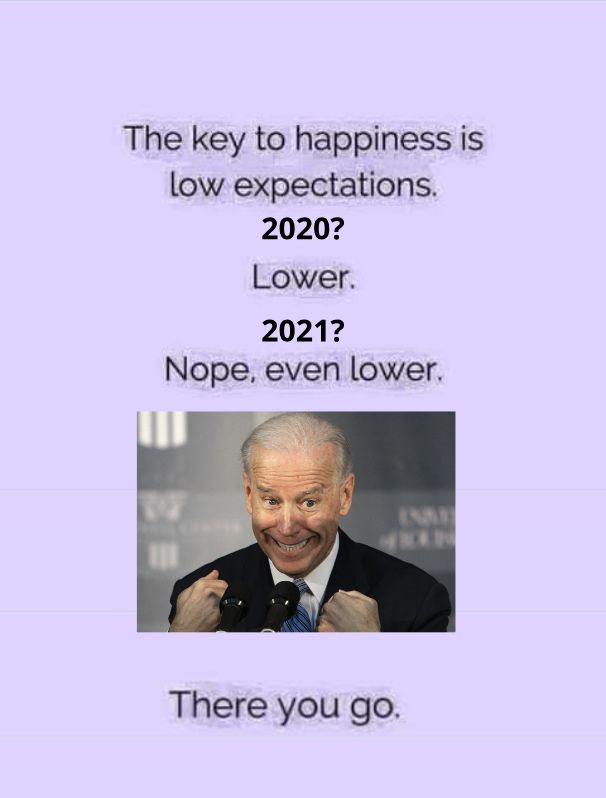 The key to happiness is low expectations 2020 Lower 2021 Nope even lower There you go