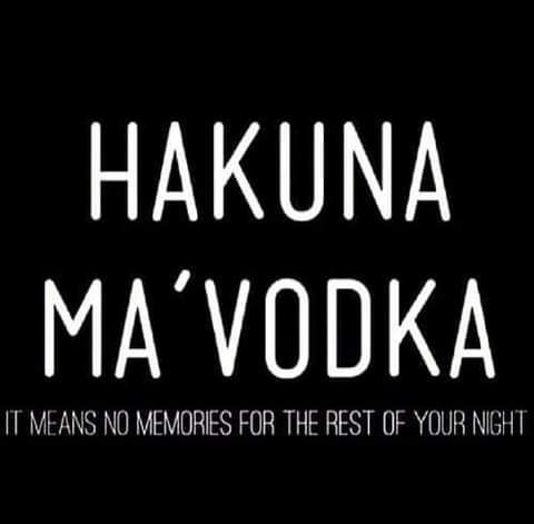 HAKUNA MAVODKA T MEANS NO MEMOREES FOR THE REST OF YOUR NIGHT