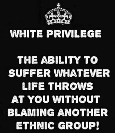 WHITE PiVllEGE THE ABILITY TO SUFFER WHATEVER LIFE THROWS AT YOU WITHOUT BLAMING ANOTHER 3 1 olc e 1 4