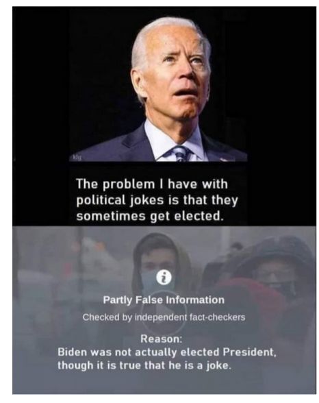 The problem have with N L CERER G ET R T sometimes get elected Partly False Information Checked by independent fact checkers Reason Biden was not actually elected President though it is true that he is a joke
