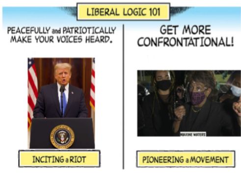 LIBERAL LOGIC 101 PEACEFULLY and PATRIOTICALLY GET MORE MAKE YOUR VOICES HEARD CONFRONTATIONAL o I INCITING aRIOT _ PIONEERING a MOVEMENT