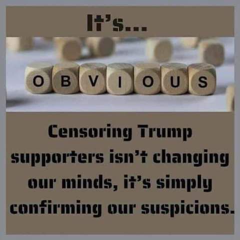 s ol v 1 a8 Censoring Trump supporiers isnt changing our minds is simply confirming our suspicions o