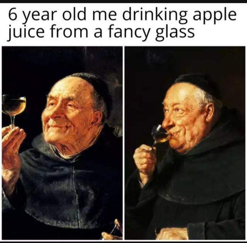 6 year old me drinking apple juice from a fancy glass