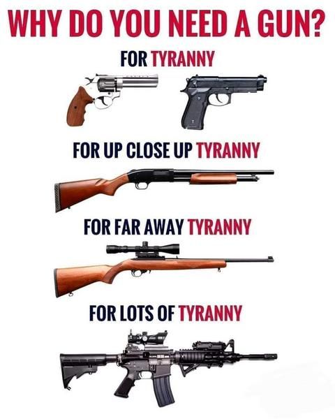 WHY DO YOU NEED A GUN _ FORTYRANNY FOR UP CLOSE UP TYRANNY FOR FAR AWAY TYRANNY FORLOTS OF TYRANNY