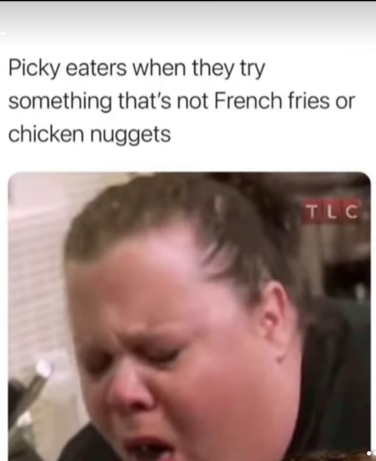 Picky eaters when they try something thats not French fries or chicken nuggets