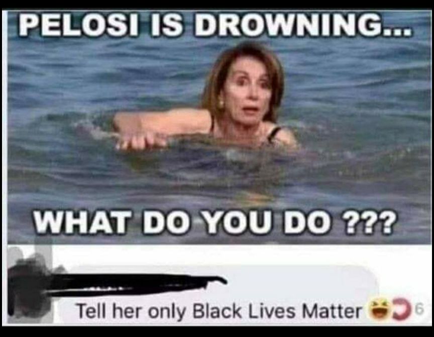 PELOSLISIDROWNING __ 3 S r e 4 i Sw s 2y p 7 WHAT DO YOU DO 222 Tell her only Black Lives Matter o