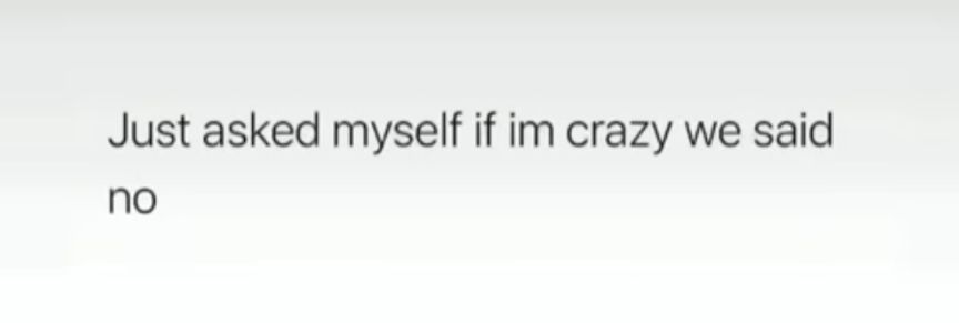 Just asked myself if im crazy we said no