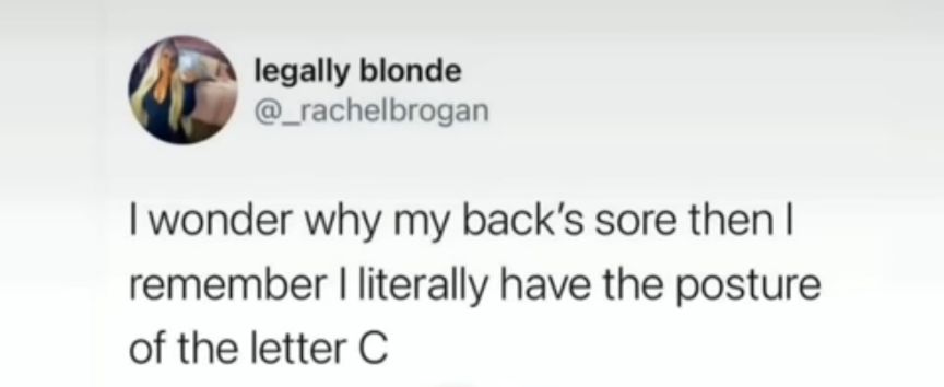 legally blonde _rachelbrogan wonder why my backs sore then remember literally have the posture of the letter C