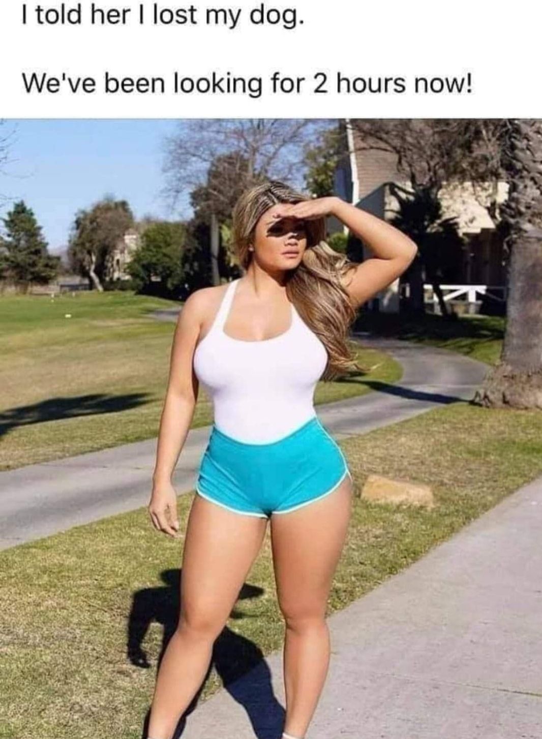 told her lost my dog Weve been looking for 2 hours now