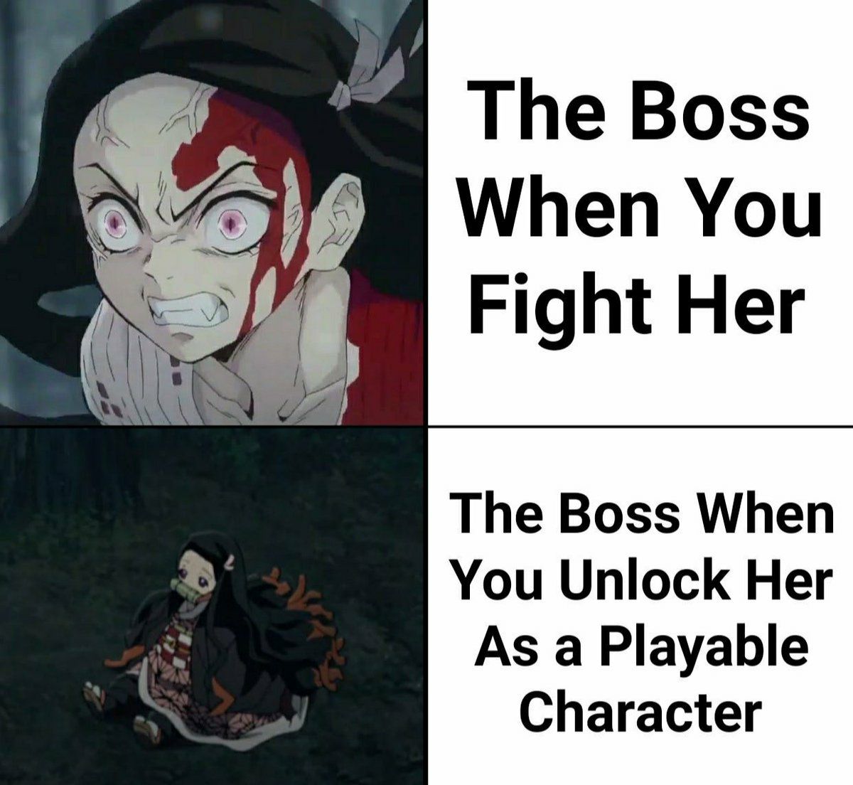 The Boss When You Fight Her The Boss When You Unlock Her As a Playable Character