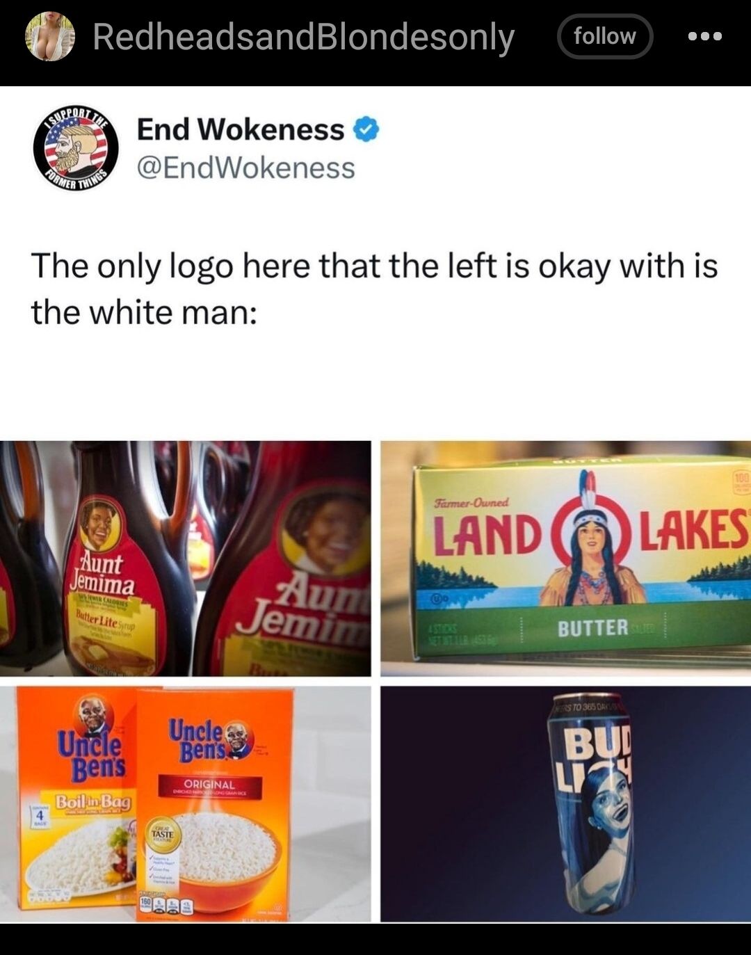 End Wokeness EndWokeness The only logo here that the left is okay with is the white man