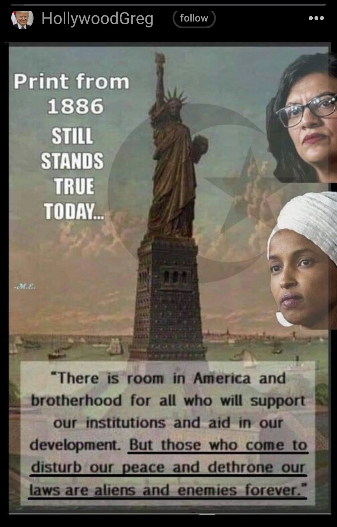 HollywoodGreg follow There is room in America and By brotherhood for all who will support our institutions and aid in our g development But those who come to disturb our peace and dethrone our B laws are aliens and enemies forever