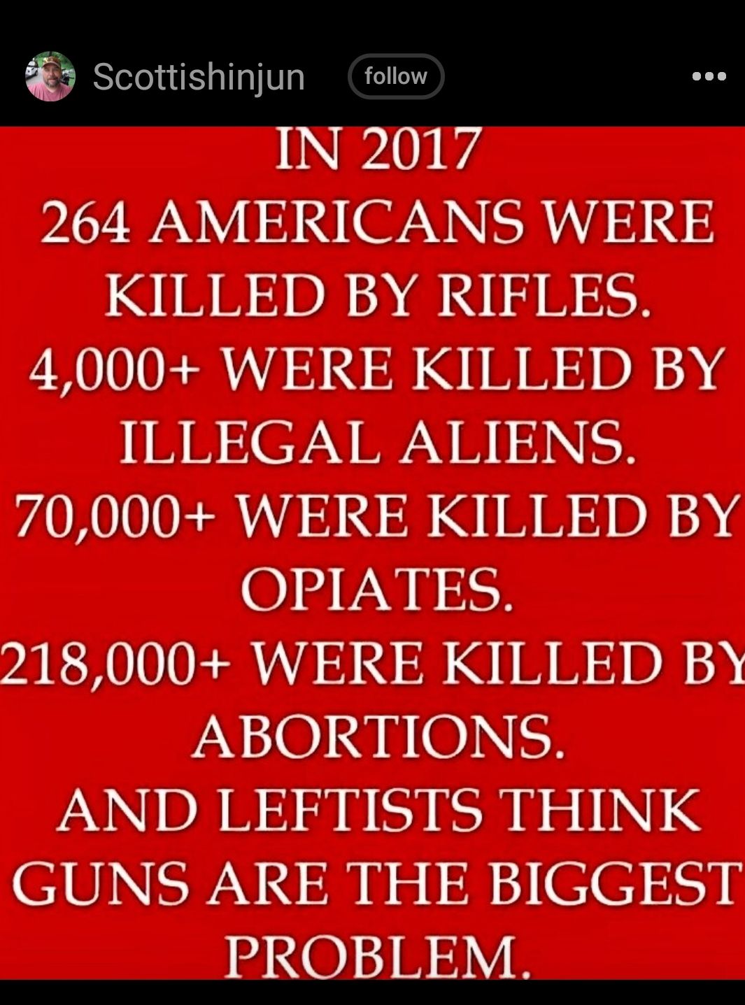 PITANY 020 N NN SR A4S KILLED BY RIFLES 4000 WERE KILLED BY ILLEGAL ALIENS 70000 WERE KILLED BY QIRLAINES 218000 WERE KILLED BY ABORTIONS AND LEFTISTS THINK CIBINSWAN NN 5 120 5 2oy