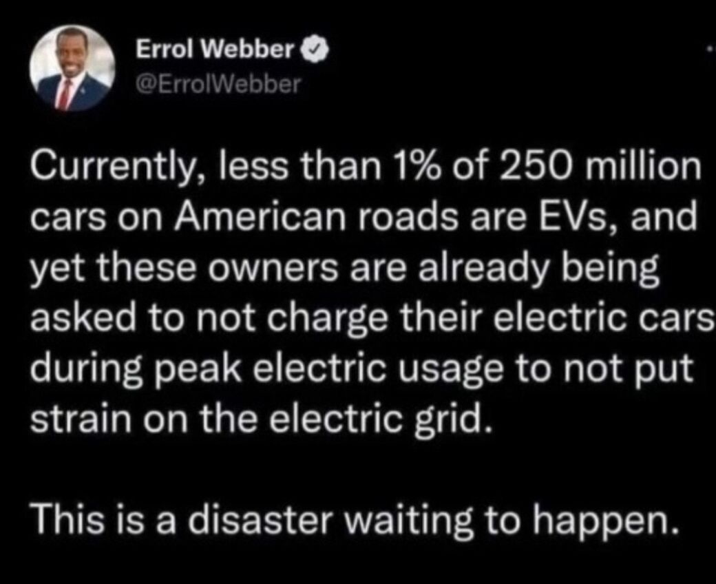 Errol Webber ErrolWebber T A R G ET R P A o M T TTeTs cars on American roads are EVs and yet these owners are already being asked to not charge their electric cars during peak electric usage to not put strain on the electric grid LSRR EEE CIAVEN R I BT N