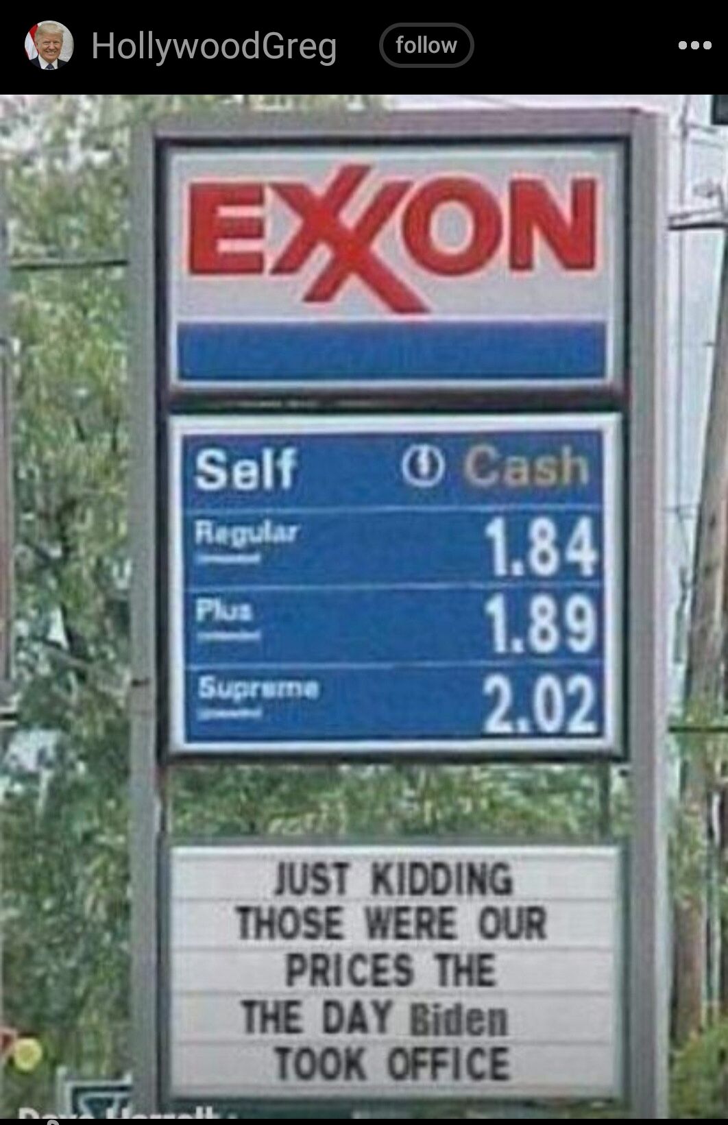 JUST KIDDING THOSE WERE OUR PRICES THE THE DAY Biden TOOK OFFICE