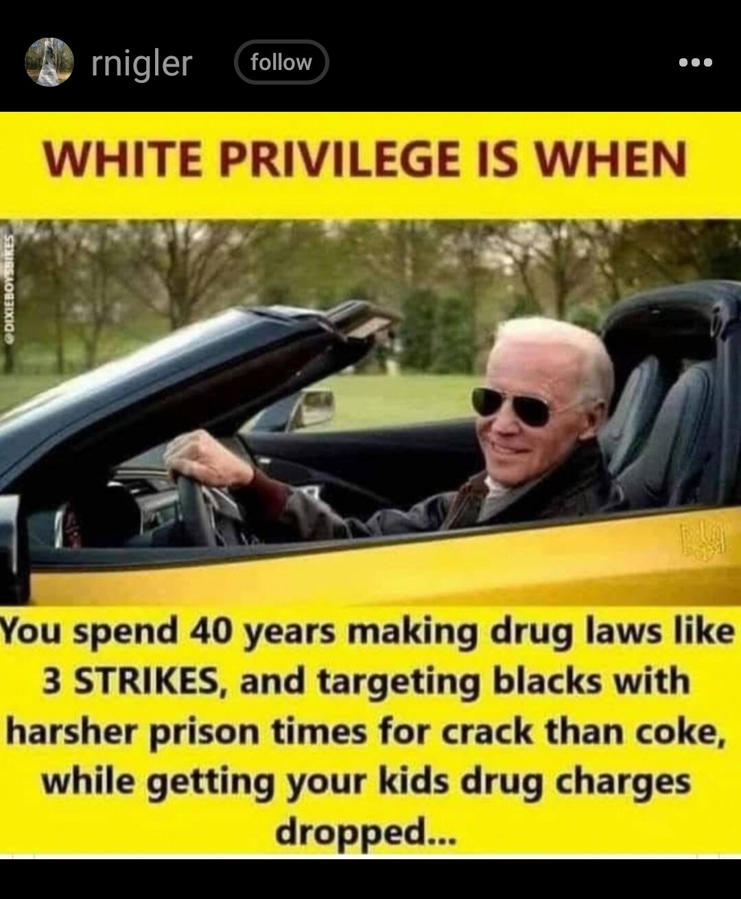 Emsymamame 3 STRIKES and targeting blacks with harsher prison times for crack than coke while getting your kids drug charges