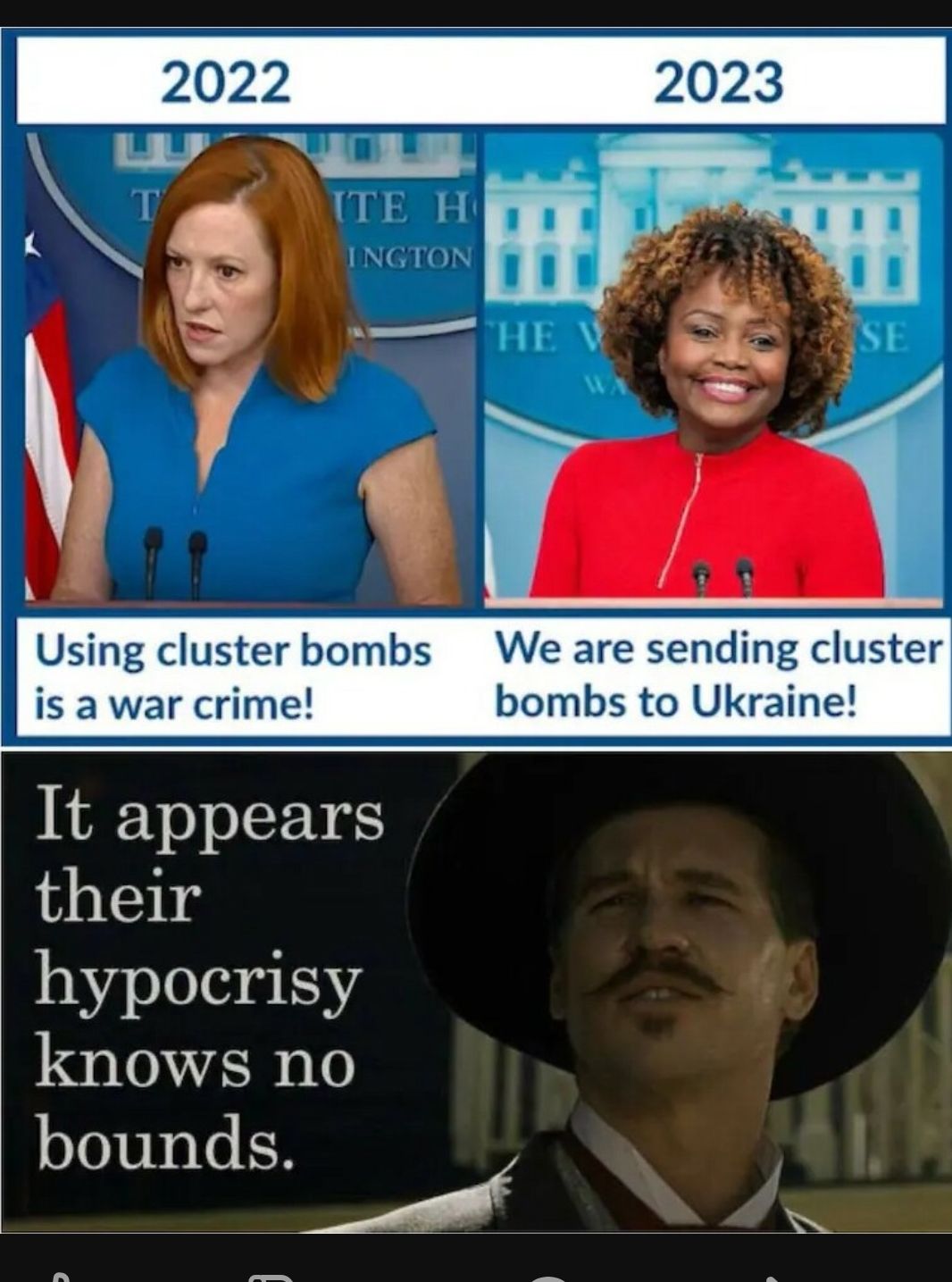 ITE H INE O Using cluster bombs We are sending cluster is a war crime bombs to Ukrai It appears their hypocrisy knows no bounds j