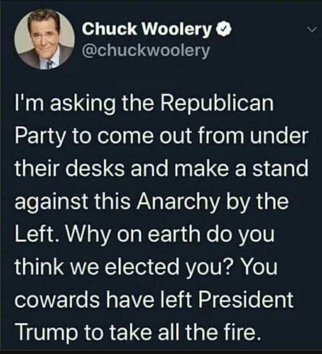 Chuck Woolery chuckwoolery Im asking the Republican 2210 8YA X elelpa NelUiRifola WUl ale g GE R LN G e I EICERS E o LIS S WA ET el g VA oVATp Left Why on earth do you L QWY e RV eIV R 1 cowards have left President IO R CRELCE R G ERIR