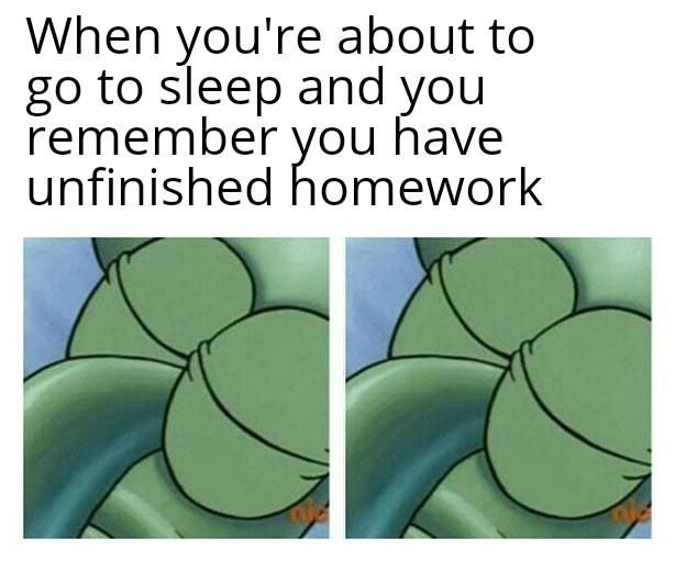 When youre about to go to sleep and you remember you have unfinished homework