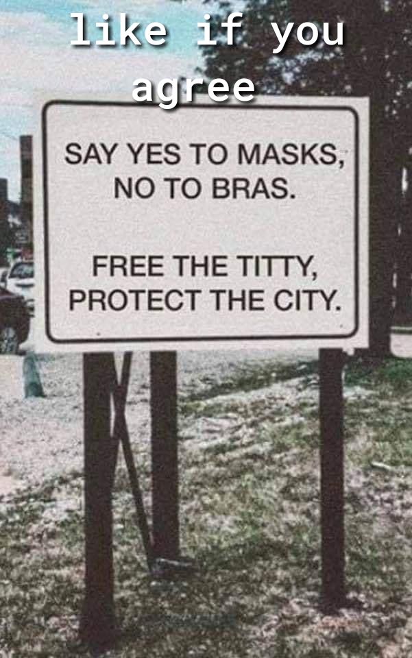 SAY YES TO MASKS NO TO BRAS FREE THE TITTY PROTECT THE CITY