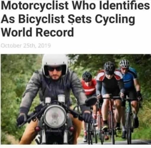 Motorcyclist Who Identifies As Bicyclist Sets Cycling World Record
