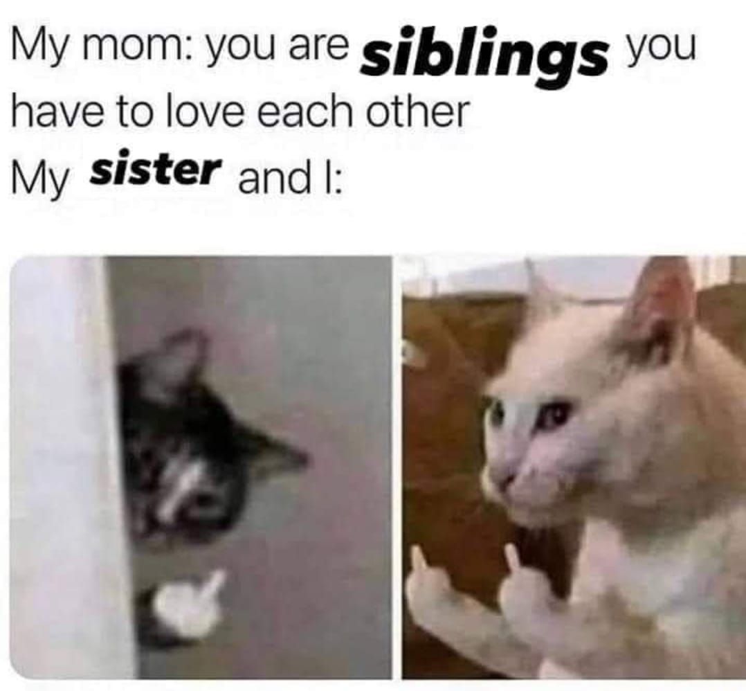 My mom you are siblings you have to love each other My sister gnd