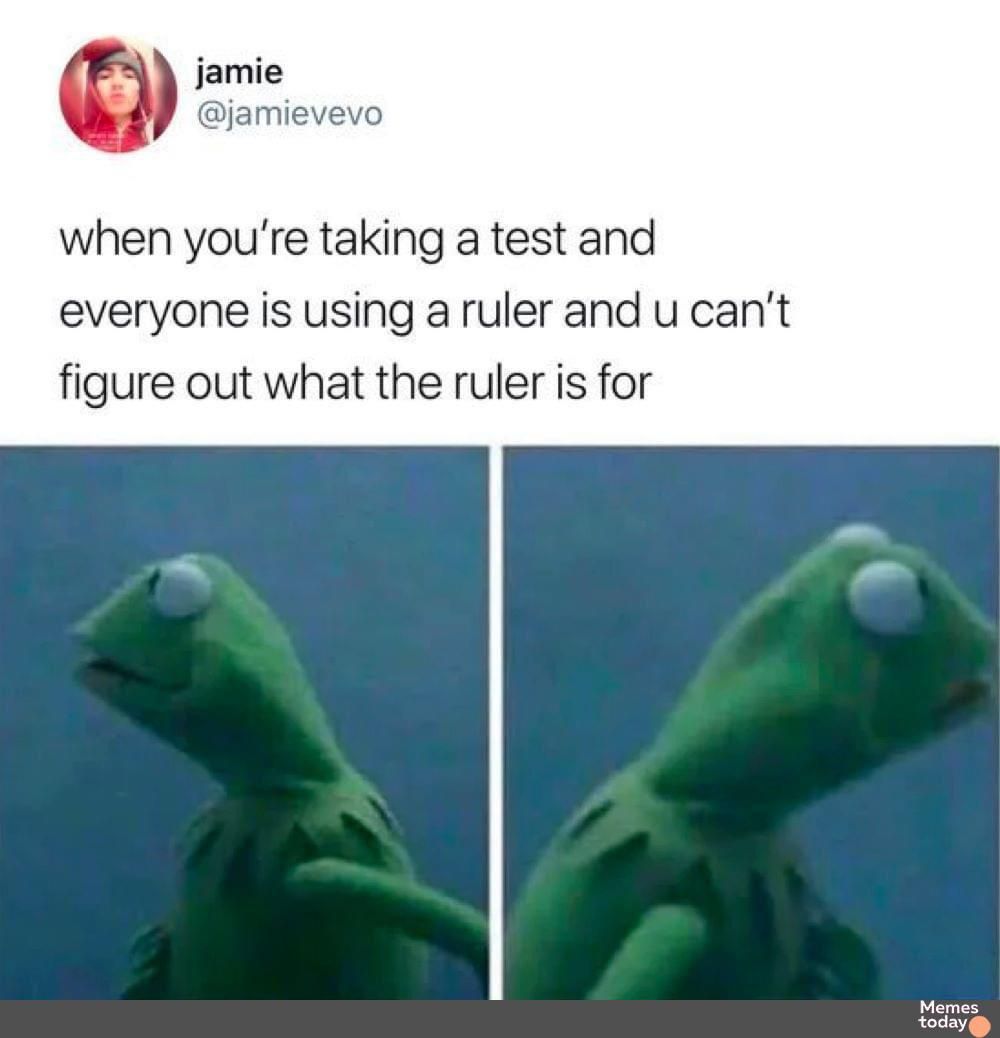 jamie jamievevo when youre taking a test and everyone is using a ruler and u cant figure out what the ruler is for Memes today