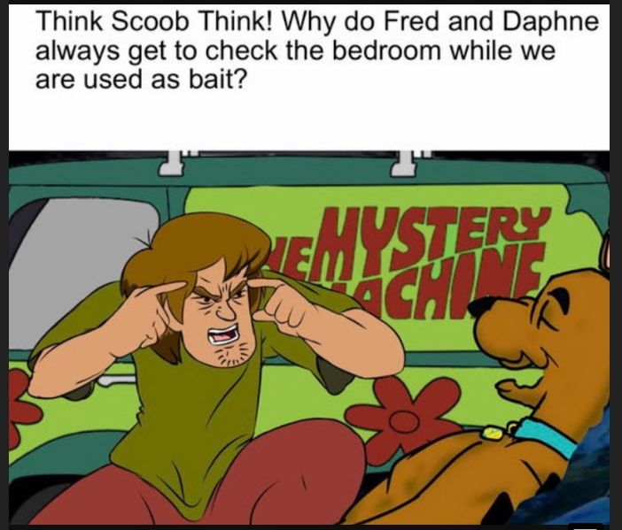 Think Scoob Think Why do Fred and Daphne always get to check the bedroom while we are used as bait