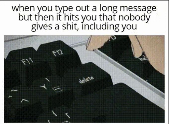when you type out a long message but then it hits you that nobody gives a shit including you B