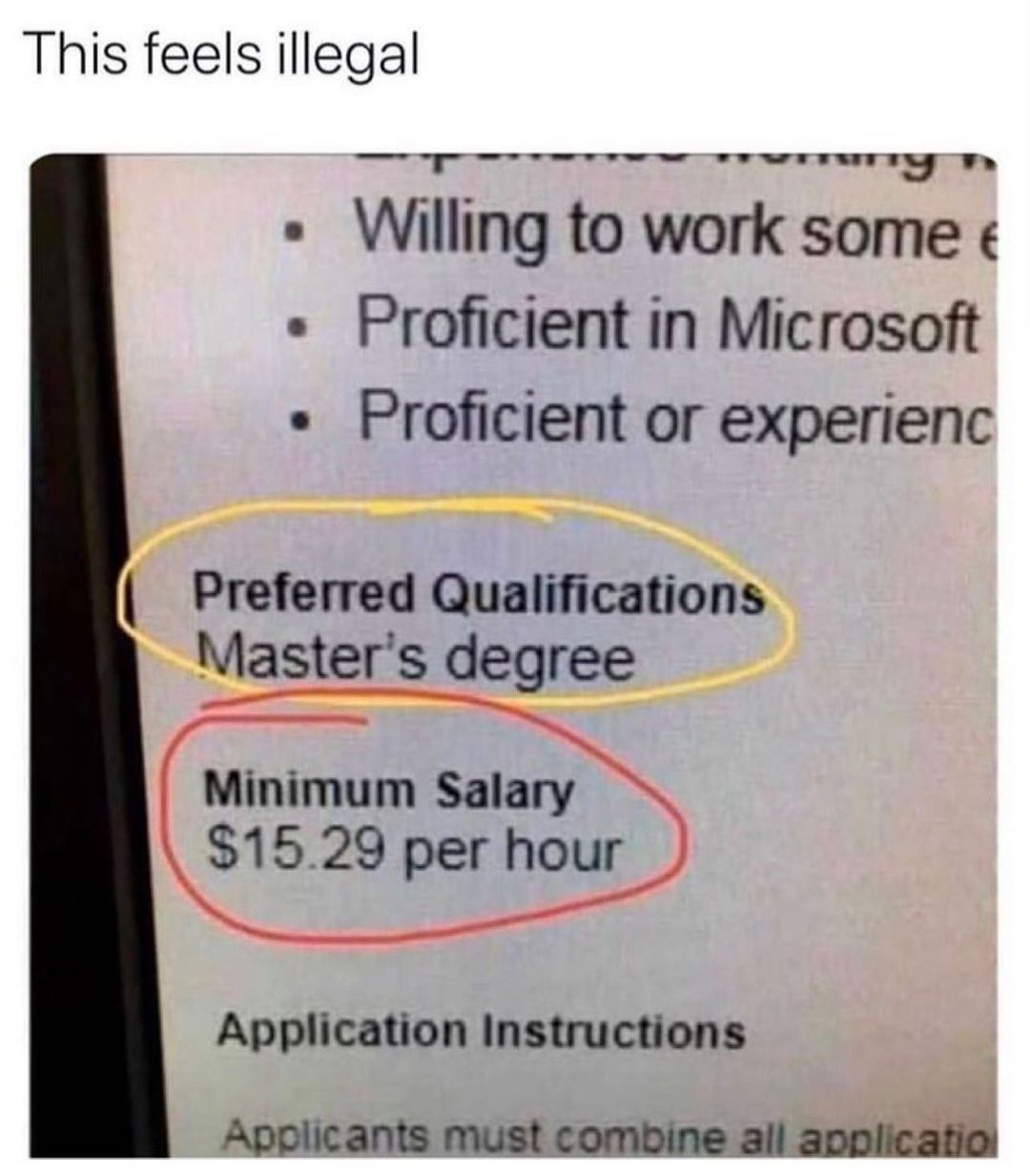 This feels illegal vvtmts LAY Willing to work some Proficient in Microsoft Proficient or experienc Preferred Qualifications Masters degree Minimum Salary 1529 per hour Application Instructions Applicants must combine all applicatio