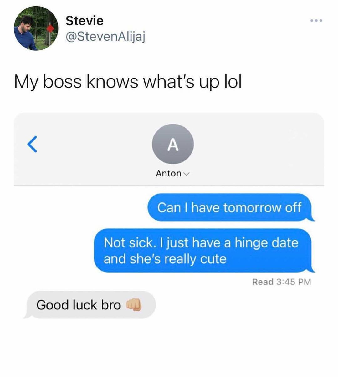 Stevie StevenAlijaj My boss knows whats up lol Anton O1a R Mo EZR el pale g o Aol Nol ANV S EV R el EXe 1G and shes really cute Read 345 PM Good luck bro