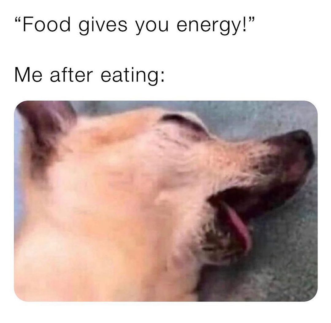 Food gives you energy Me after eating
