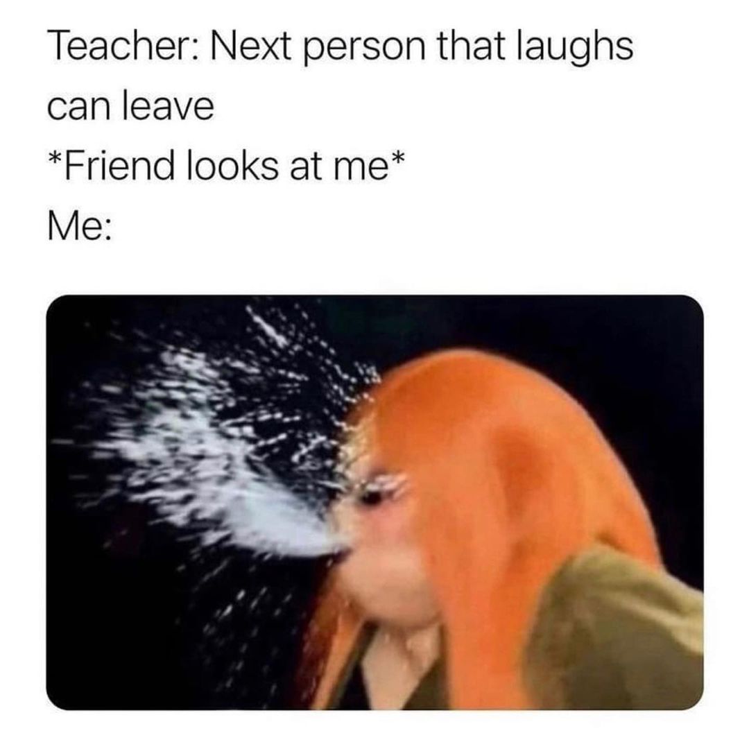 Teacher Next person that laughs can leave Friend looks at me Me