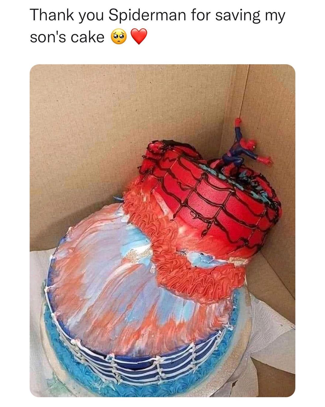 Thank you Spiderman for saving my sons cake