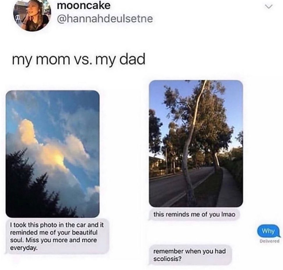 4 mooncake hannahdeulsetne my mom vs my dad this reminds me of you Imao took this photo in the car and it 3 reminded me of your beautiful Why soul Miss you more and more everyday remember when you had scoliosis