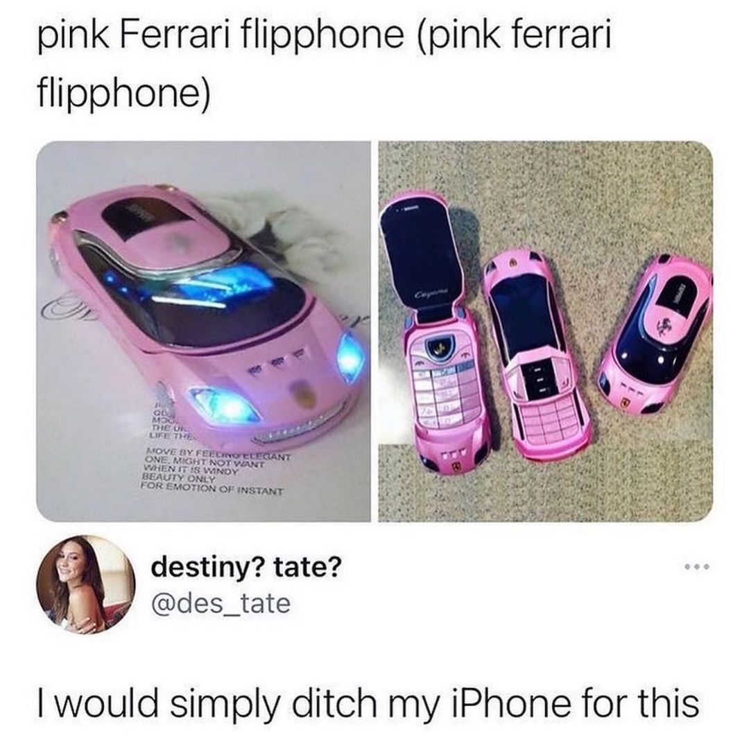 pink Ferrari flipphone pink ferrari flipphone destiny tate des_tate would simply ditch my iPhone for this