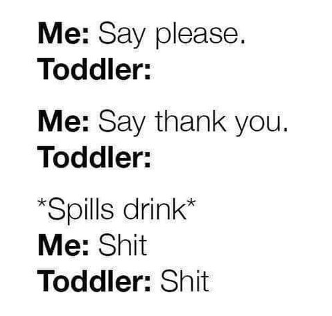 Me Say please Toddler Me Say thank you Toddler Spills drink Me Shit Toddler Shit