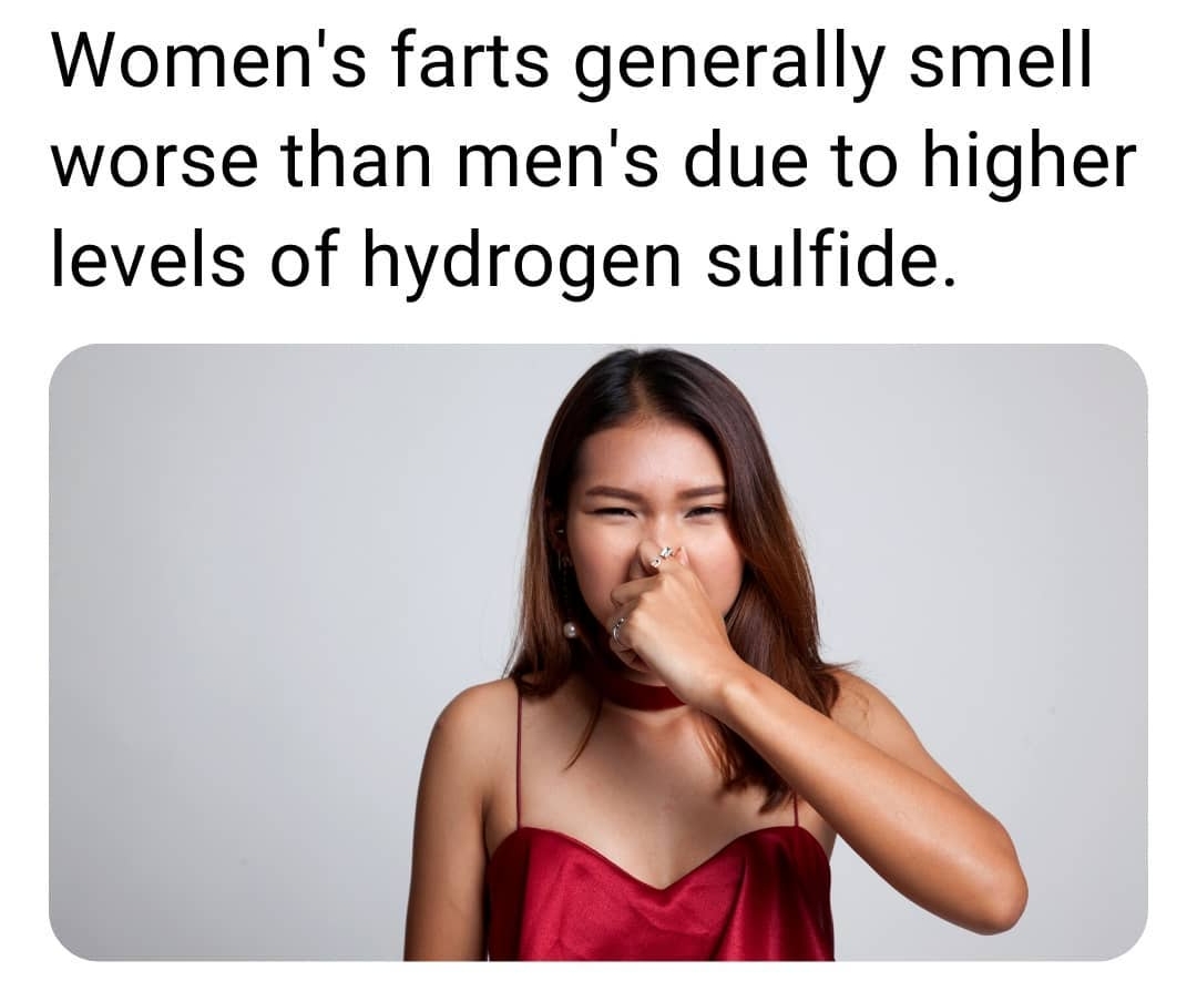 Womens farts generally smell worse than mens due to higher levels of hydrogen sulfide