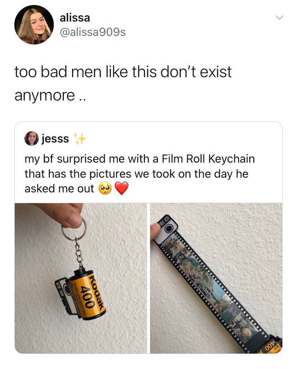 alissa alissa909s too bad men like this dont exist anymore jesss my bf surprised me with a Film Roll Keychain that has the pictures we took on the day he asked me out 9