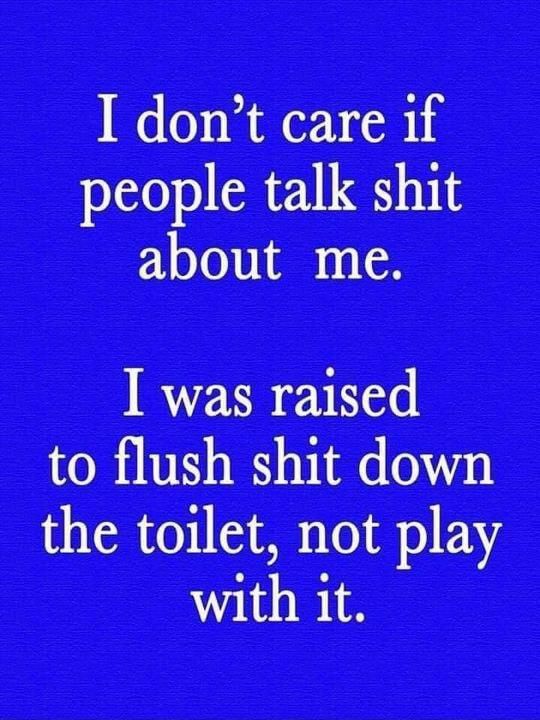 I dont care if talk shit me I was raised to flush shit down themilctnotphy with it