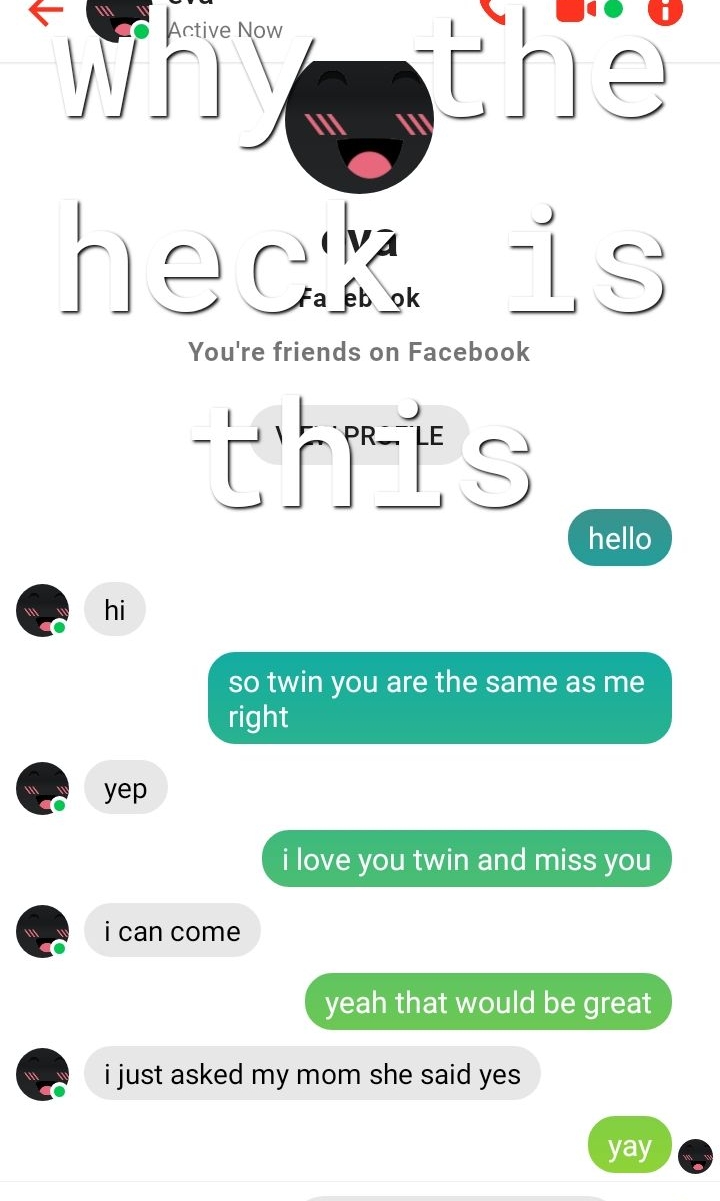 Youre friends on Facebook P B _I_n R_rE_ Jj_ i love you twin and miss you i can come o yeah that would be great G i just asked my mom she said yes