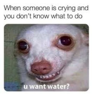 When someone is crying and you dont know what to do uwant water