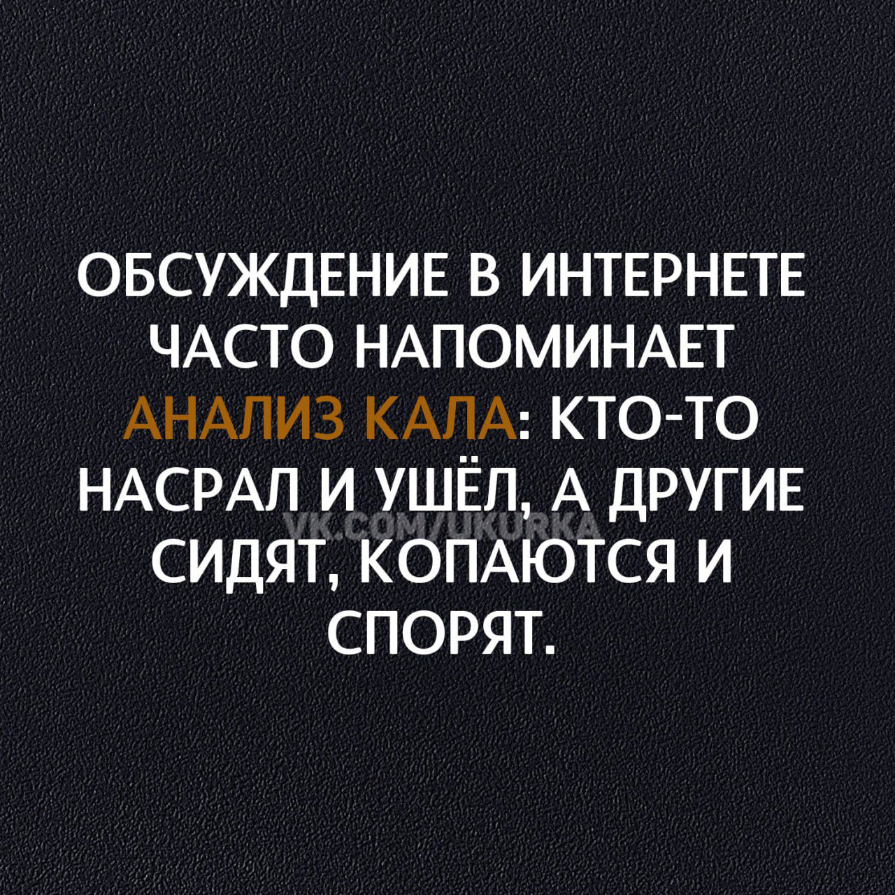 ОБСУЖДЕНИЕ В ИНТЕРНЕТЕ ЧАСТО НАПОМИНАЕТ АНАЛИЗ КАЛА КТО ТО НАСРАЛ И УШЁЛ А ДРУГИЕ СИДЯТ КОПАЮТСЯ И СПОРЯТ