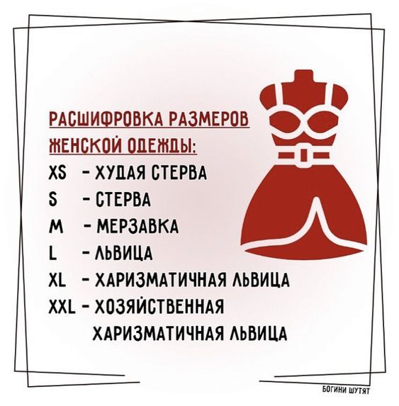 РАСШИФРОВКА РАЗМЕРОВ ВЕНСКОЙ ОДЕЖДЫ Х ХУДАЯ СТЕРВА СТЕРВА М МЕРЗАВКА ЛЬВИЦА Х ХАРИЗМАТИЧНАЯ ЛЬВИЦА ХХ ХОЗЯЙСТВЕННАЯ ХАРИЗМАТИЧНАЯ ЛЬВИЦА аПа ЕТят