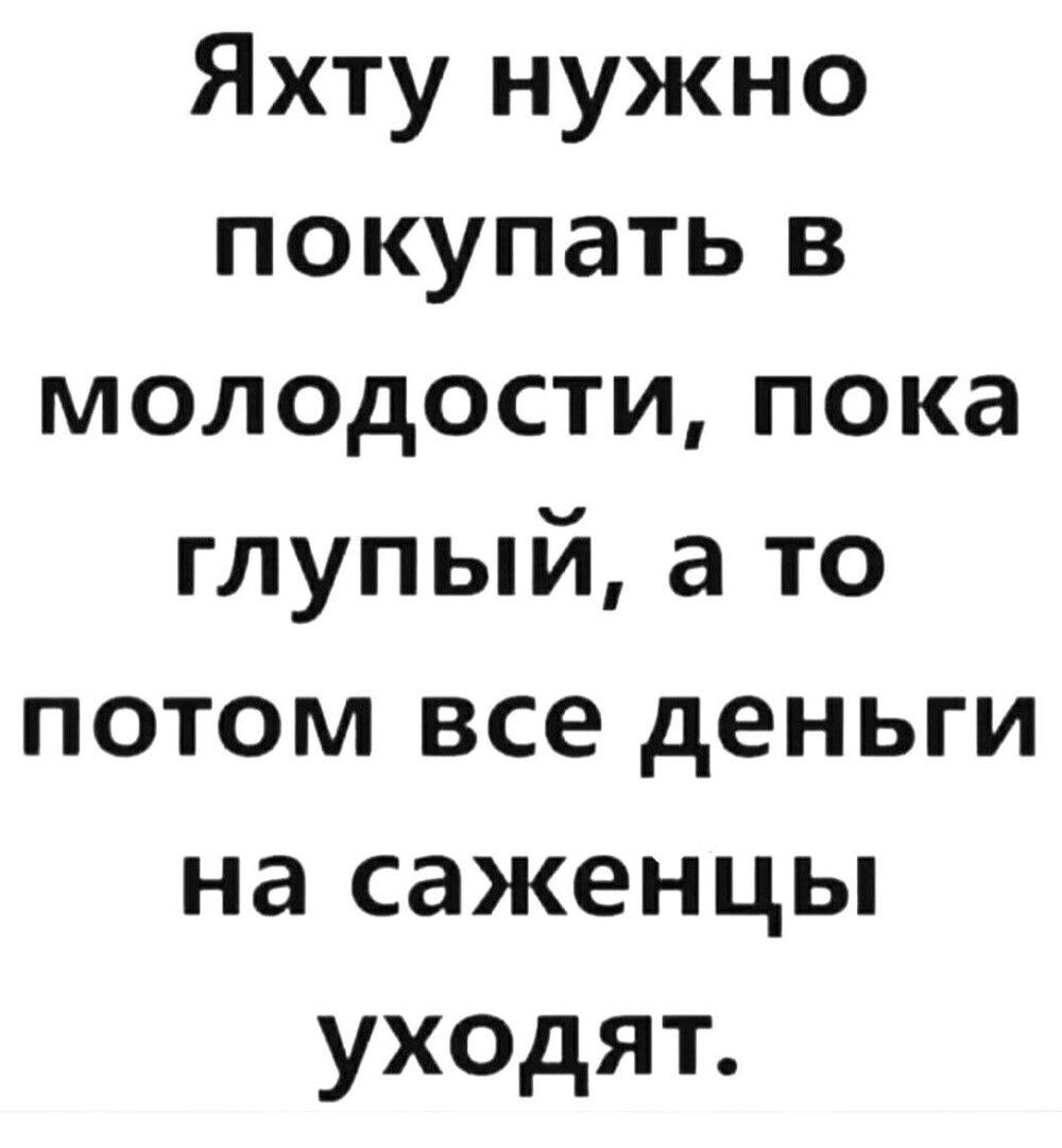 Яхту нужно покупать в молодости пока глупый а то потом все деньги на саженцы уходят