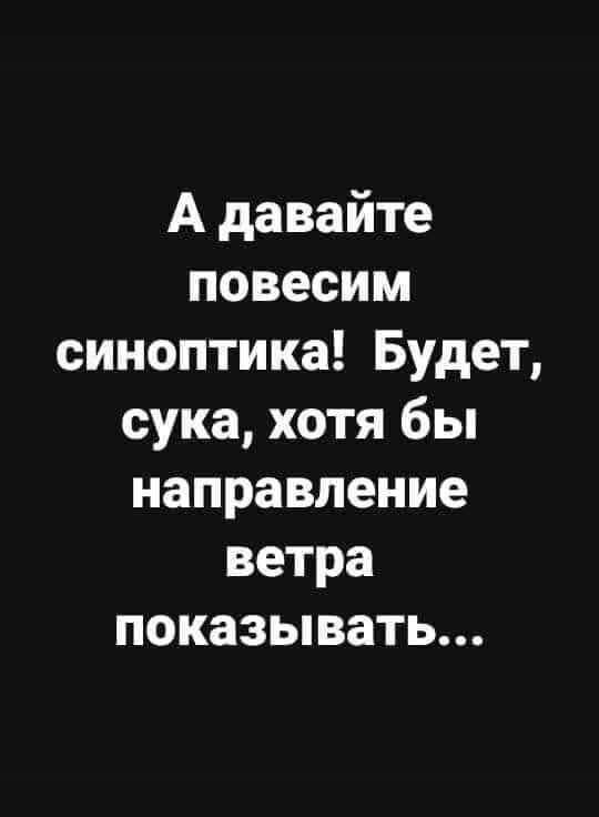 А давайте повесим синоптика Будет сука хотя бы направление ветра показывать